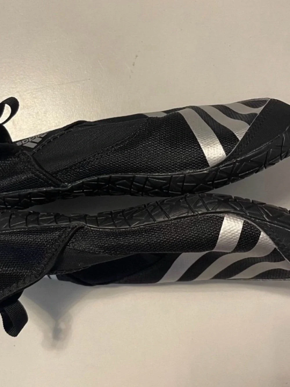 adidas Kids Black Slip-On Water Shoes with Silver Stripes